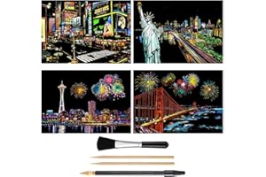 MeowHaus Scratch Art Rainbow Painting Paper, Craft Arts Supplies Set: 4 Sheets (A4) with 4 Tools Pen, DIY Crafts Scratchboard Painting Engraving Womens Hobbies, Adults and Kids Christmas Birthday Gift