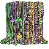 EOBOH 200PCS Mardi Gras Beads, Green Purple Gold Metallic Mardi Gras Beads Necklaces Accessories Bulk, Mardi Gras Beads Necklace Accessories for Parade Throws Party Decorations Supplies Favors