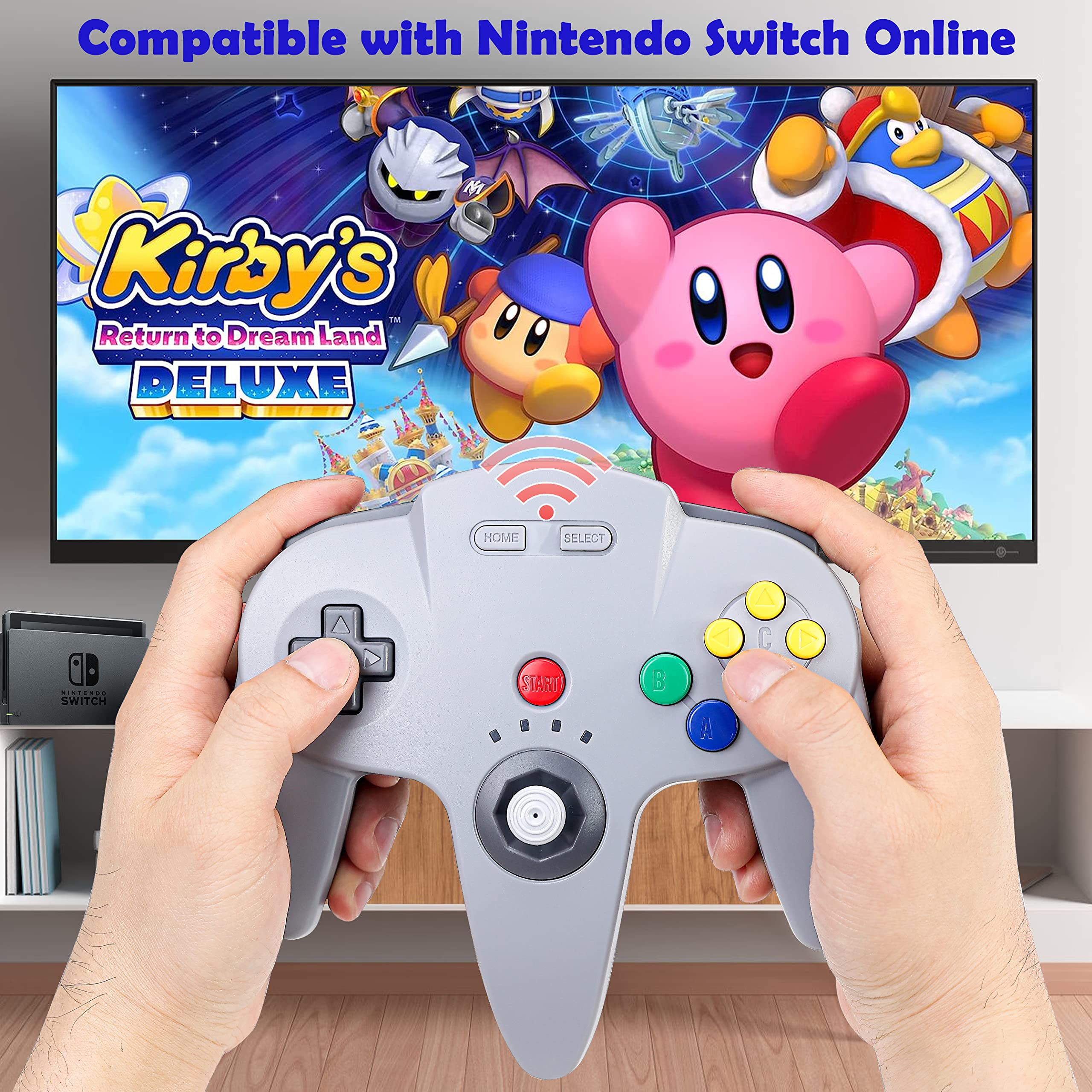 2.4 GHz Wireless N64 Switch Online Controller, USB Receiver & N64 Receiver, Compatible with Windows PC Laptop iOS Mac Raspberry Pi, N64 / Switch Online/NSO - (Rechargeable) (Plug and Play) Gray