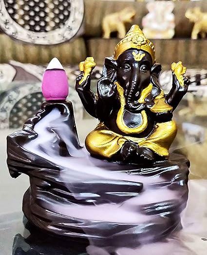 CraftJunction Handcrafted Lord Ganesha Smoke Backflow Cone Incense Holder Decorative Showpiece with 10 Free Smoke Backflow Scented Cone Incenses