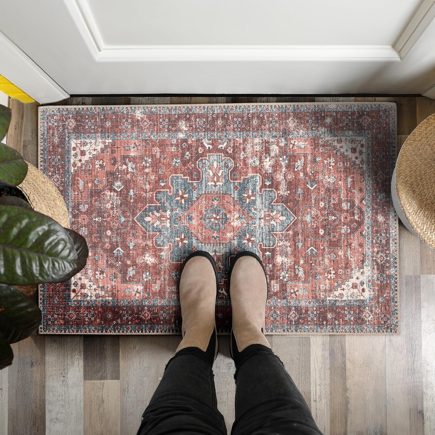 Rugs, Pads & Protectors - Adiva Rugs Machine Washable Area Rug with Non Slip Backing for Living Room, Bedroom, Bathroom, Kitchen, Printed Vintage Home Decor, Floor Decoration Carpet Mat (Terra, 2' x 3')