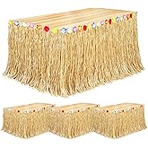 Fovths 4 Pack Luau Grass Table Skirt Natural 9 Feet x 29.5 Inch Hawaiian Table Skirt for Tropical Hawaiian Party Decorations Luau Party Costume Party, Straw Yellow