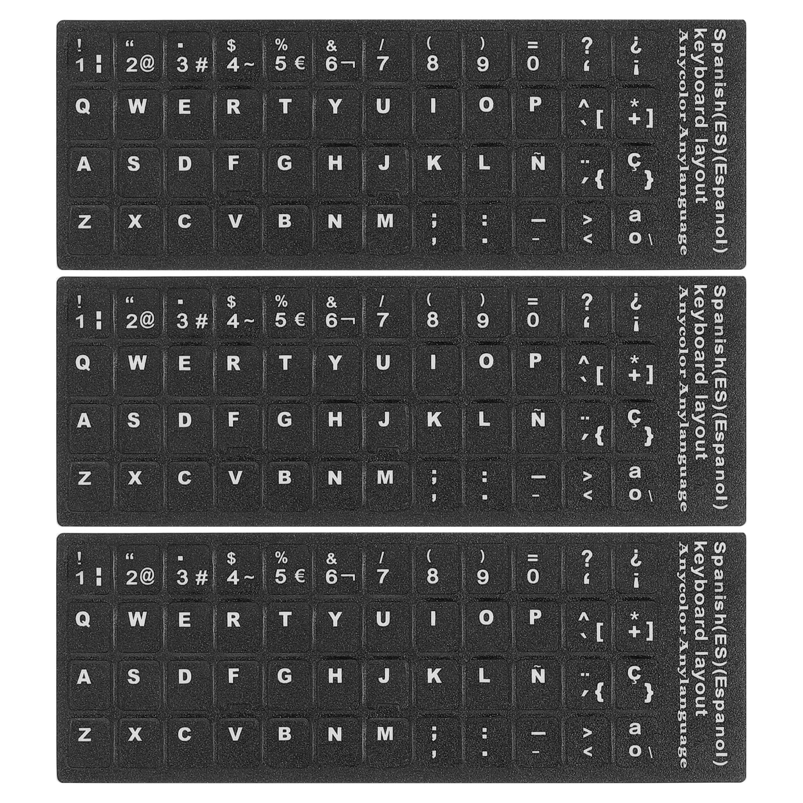 PATIKIL 3Pcs Spanish Keyboard Stickers PC Keyboard Stickers Black Background with White Lettering for Computer Laptop Desktop