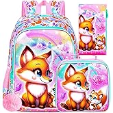 UFNDC 3PCS Girls Backpack, 16" Kids Bookbag with Lunch Box, Water Resistant School Bag for Elementary Preschool Toddler