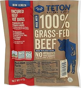 Teton Waters Ranch 100% Grass-Fed Beef Bun Length Hot Dogs, 8 oz