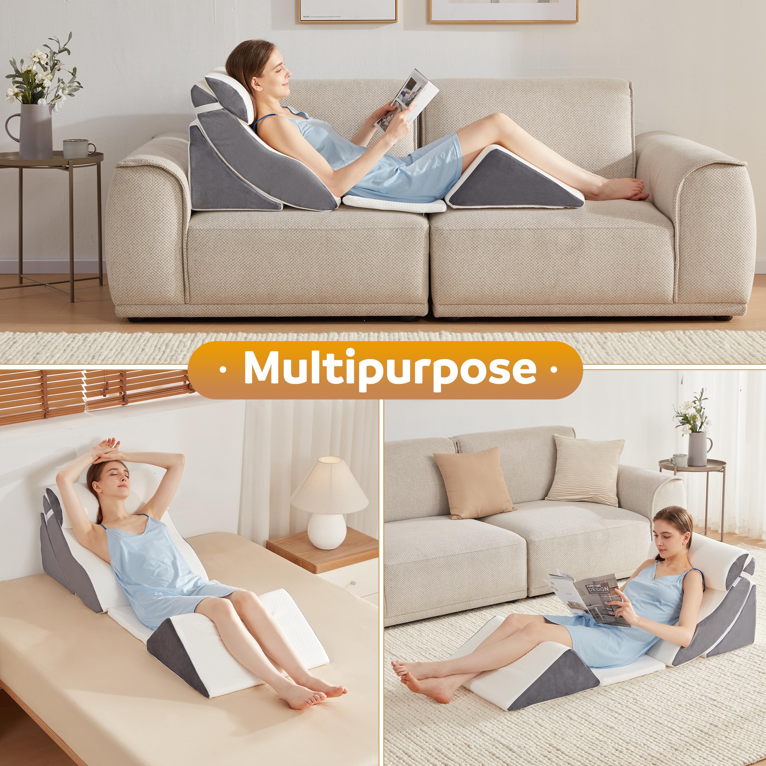 5PCS Orthopedic Bed Wedge Pillow Set for After Surgery, Memory Foam for Sleeping, Rotator Cuff Post Surgery, Sit Up Pillow for Shoulder and Back Support