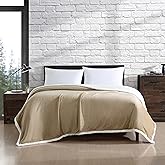 Eddie Bauer - Queen Size Blanket, Ultra-Soft Plush Bed Blanket with Faux Shearling Reverse, Throw Blanket for Couch & Bed (Solid Tan)