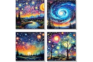 MOGTAA 4 Pack Starry Sky Paint by Numbers Adult Kit with Frame, DIY Landscape Adult Painting by Number Kits on Canvas, Easy O