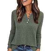 PRETTYGARDEN Women's Long Sleeve Henley Shirts 2026 Spring Casual Ribbed Tunic Tops Lightweight Sweaters Fashion Clothing