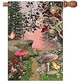 Txtains Fantasy Scenery with a Fairy Tree Lamps Flowers Mushrooms and Butterflies House Flag 28 x 40 Inch Double Sided Garden Yard Outdoor Banner Decor