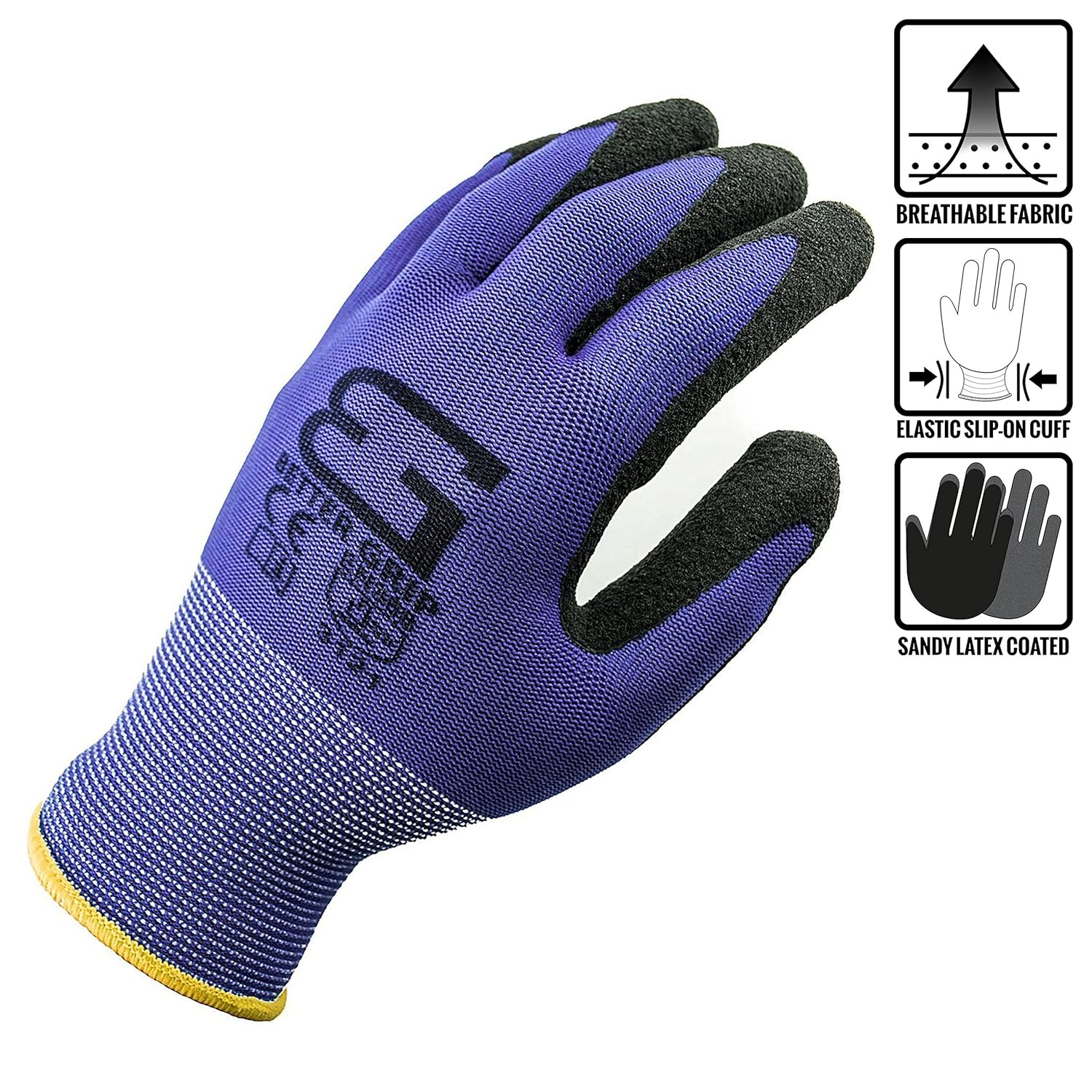 Better Grip UltraThin BGSBL1 Nylon Sandy Latex Coated Work Gloves, 4 Pairs/Pack (Large, Blue