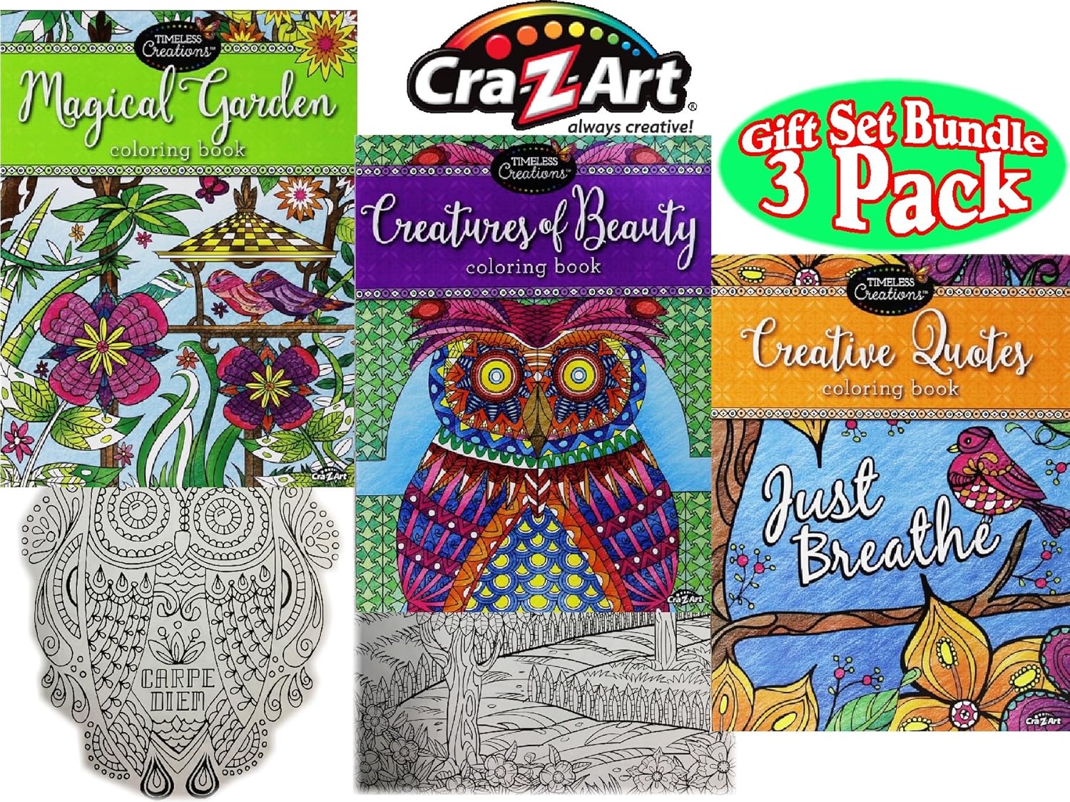 Amazon Timeless Collections Creatures of Beauty Magical Garden & Creative Quotes Premium 64 Page Adult Coloring Books Gift Set Bundle 3 Pack Toys &