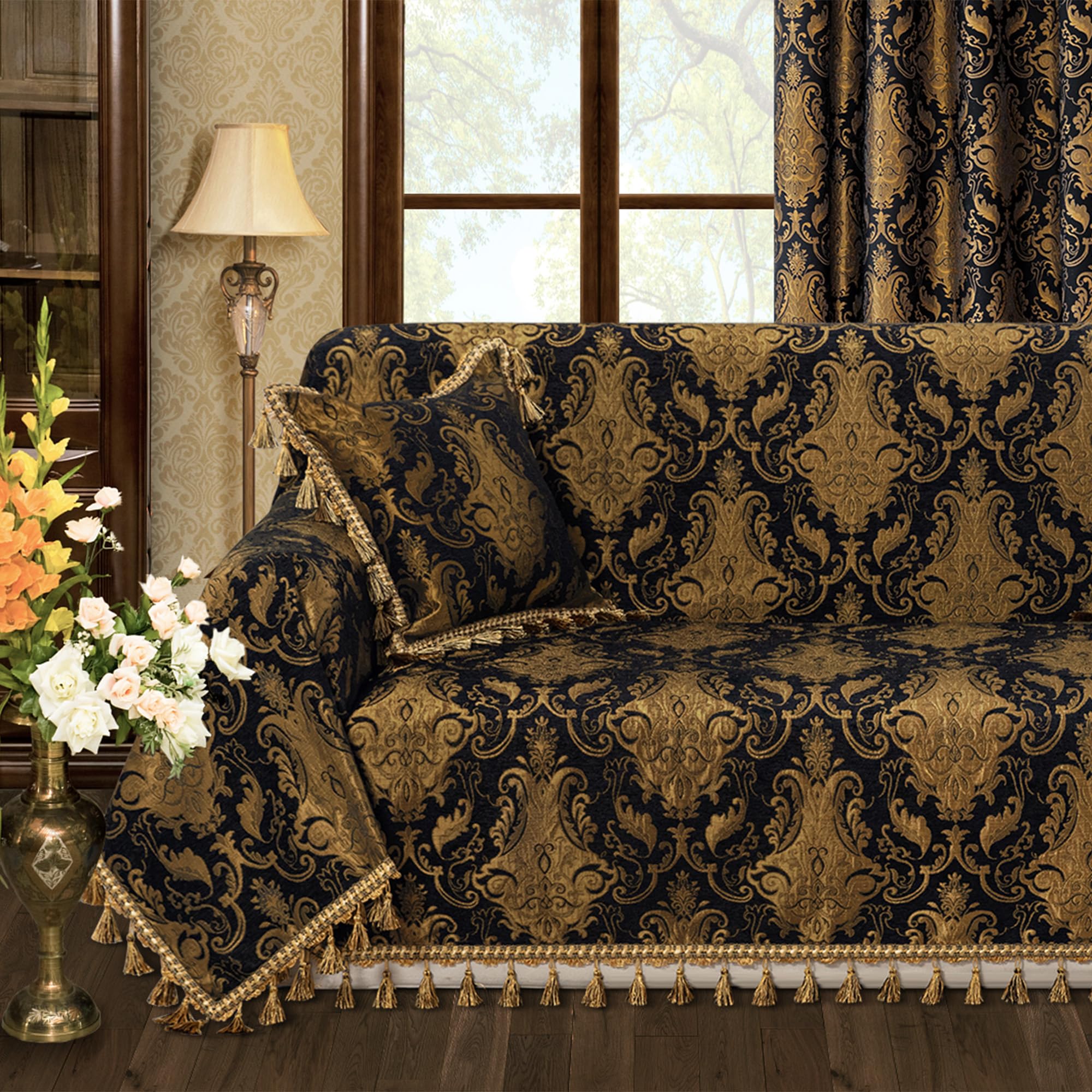 Loom and Mill Luxury Sofa Covers, Classic Damask Jacquard Thick ...