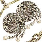 Lechansen 2 Pack G80 Transport Binder Chain 1/4 Inch x 15 Feet with G80 Clevis Grab Hooks, Grade 80 Trailer Safety Chain 3,300 lbs Working Limit, Tow Chains with Hooks for 5/16 Ratchet Binder,Towing