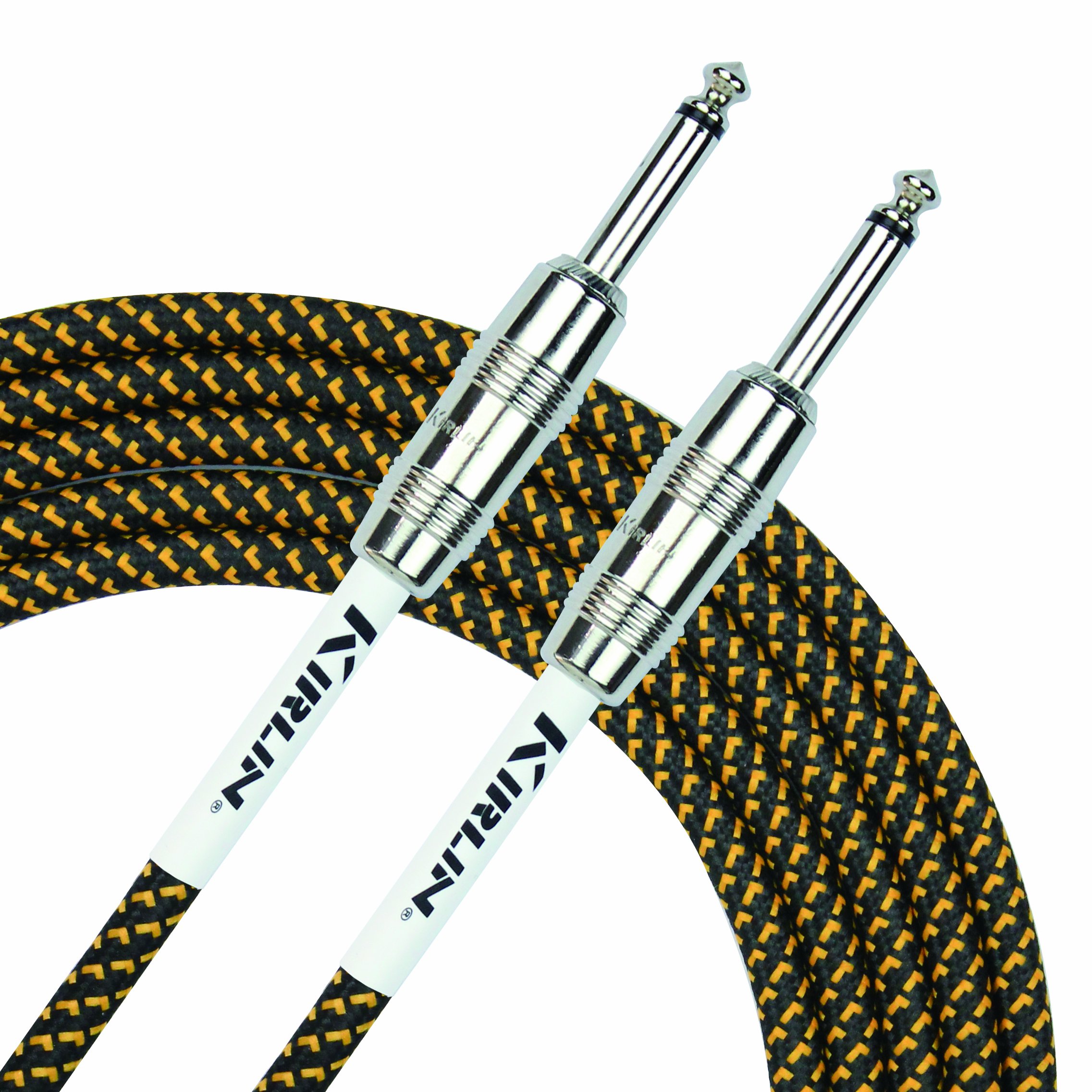 Kirlin IWC201PNBY-20FT Fabric Straight Instrument Cable Guitar Lead, Black/yellow, 20 ft