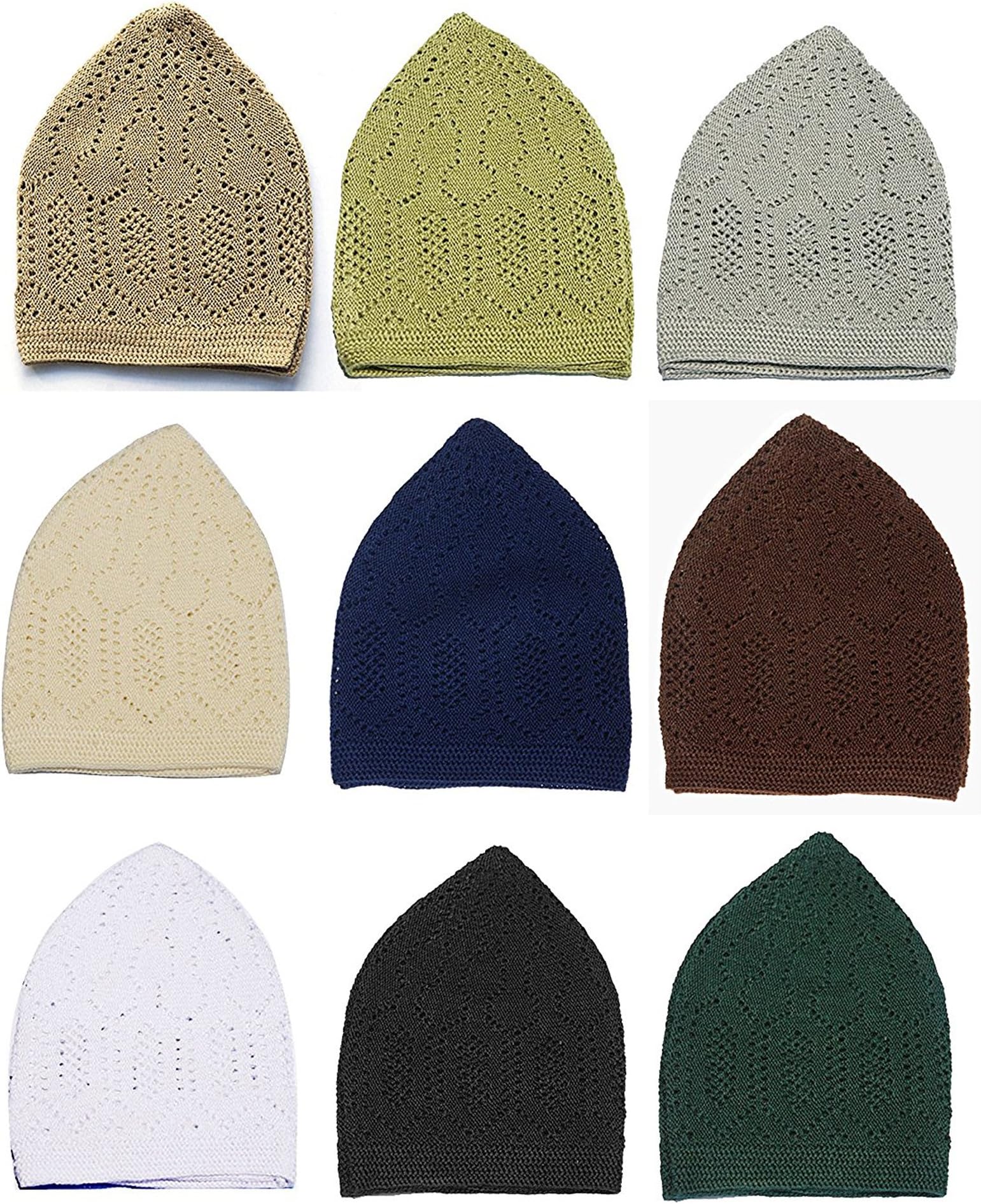 Set of 9 - Turkish Muslim Islamic Kufi Hats Taqiya Takke Peci Skull Caps Multi-Colored Set