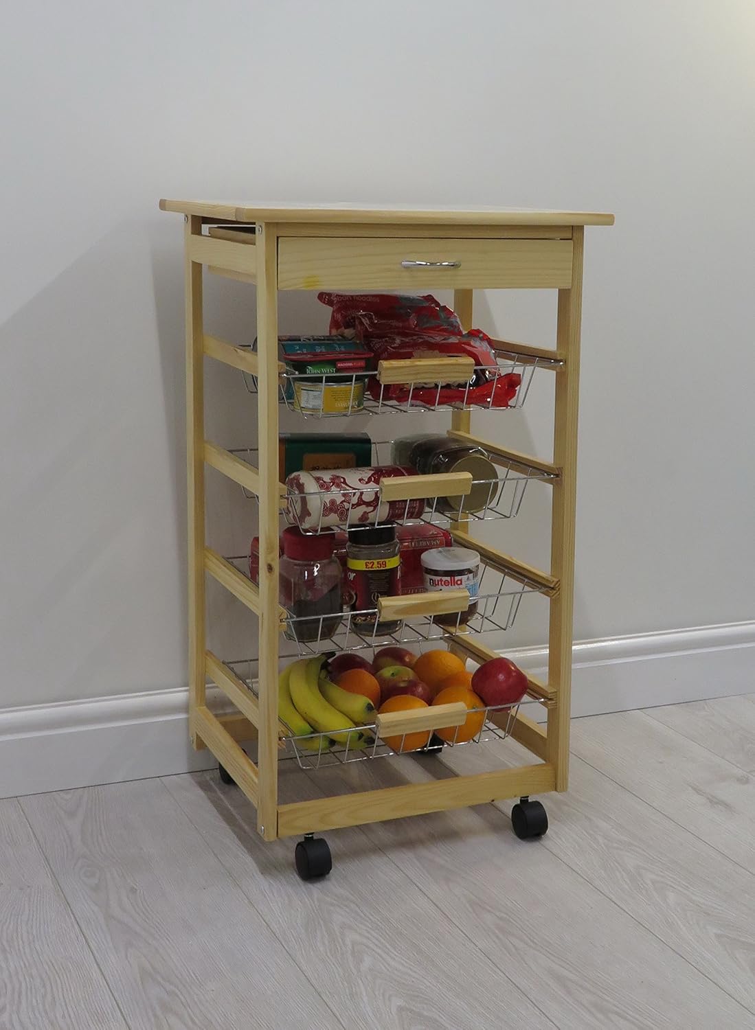 Aspect Mia 4 Tier Fruit Basket Trolley Metal Chrome 45 X 46 X