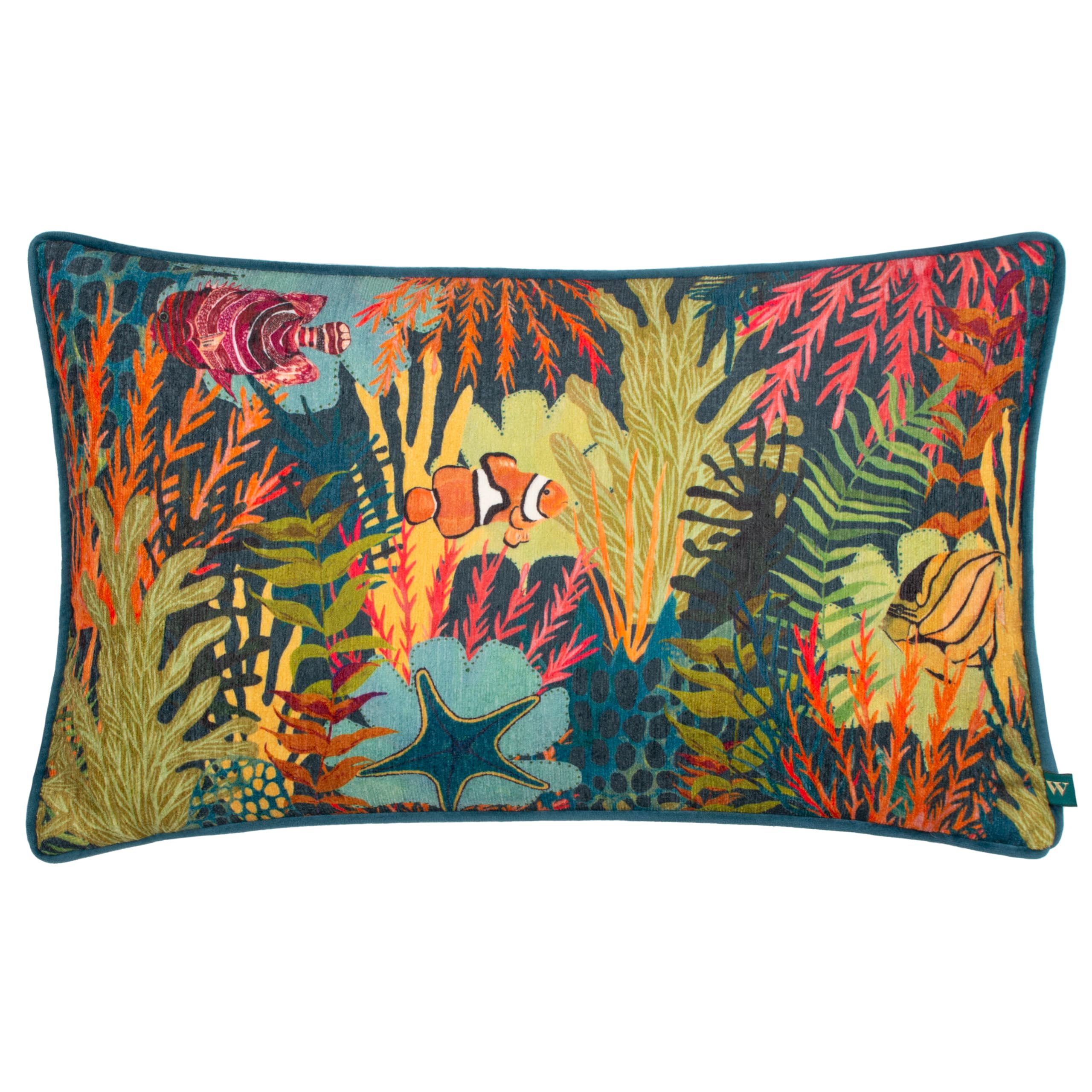 furn. Wylder Tropics Abyss Coral Bay Chenille Feather Filled Cushion