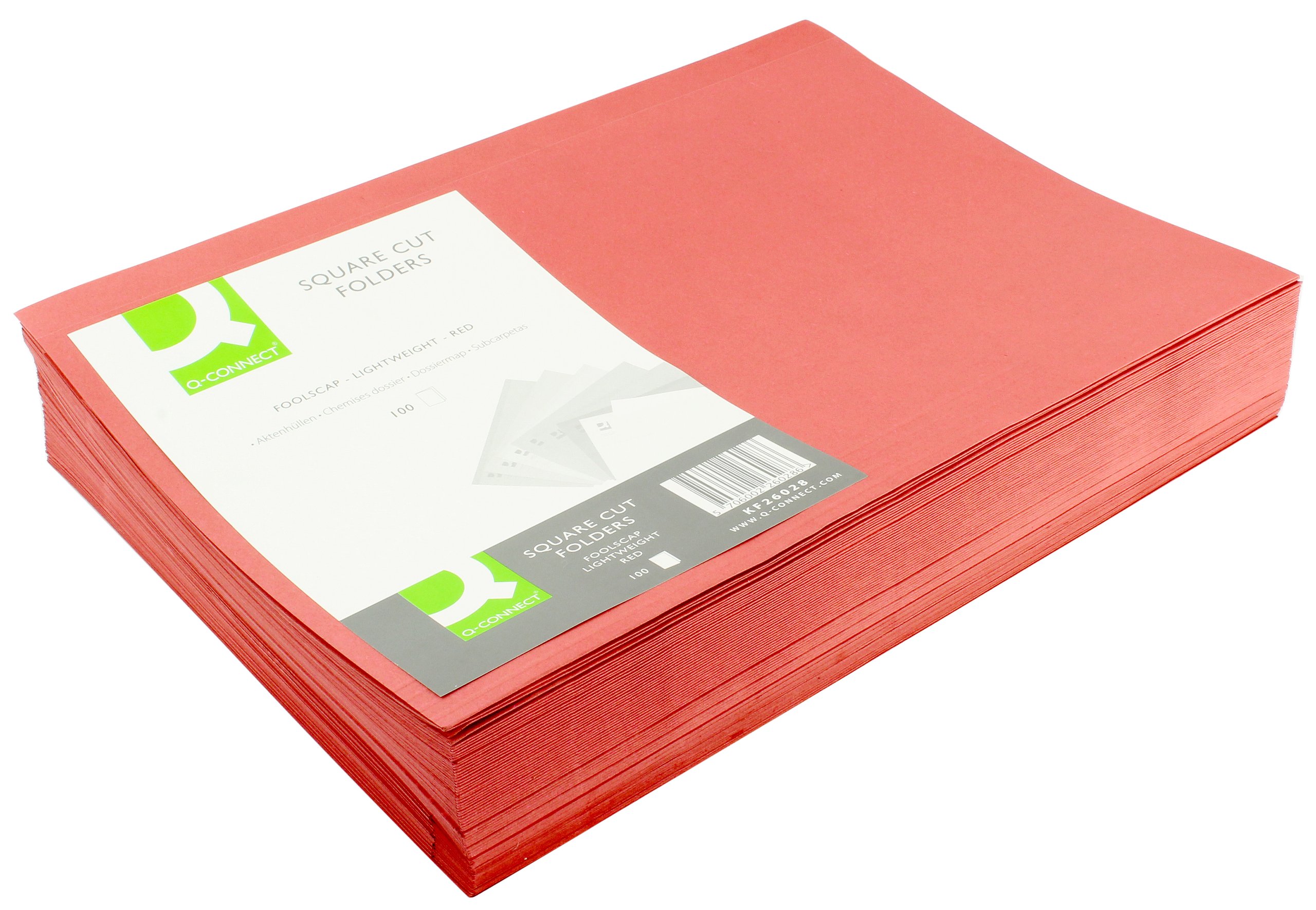 Q-Connect Square Cut Folder Lightweight 180gsm Foolscap Red (Pack of 100)
