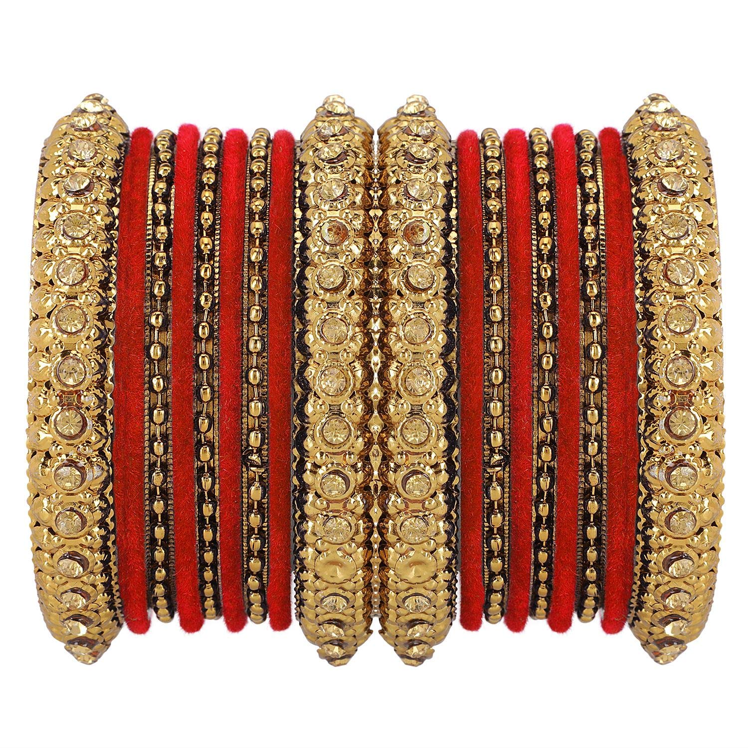 Efulgenz Boho Antique Oxidized Indian Jewellery Tribal Crystal Velvet Bracelet Bangle Set