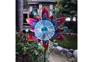 COOZZYHOUR COOZZYHOR Soalr Wind Spinners Garden Stake,42 Inch Metal Peacock Feather Fiber Optic Windmills,Wind Sculpture Decor for Lawn, Patio&Yard Outdoor Decorations