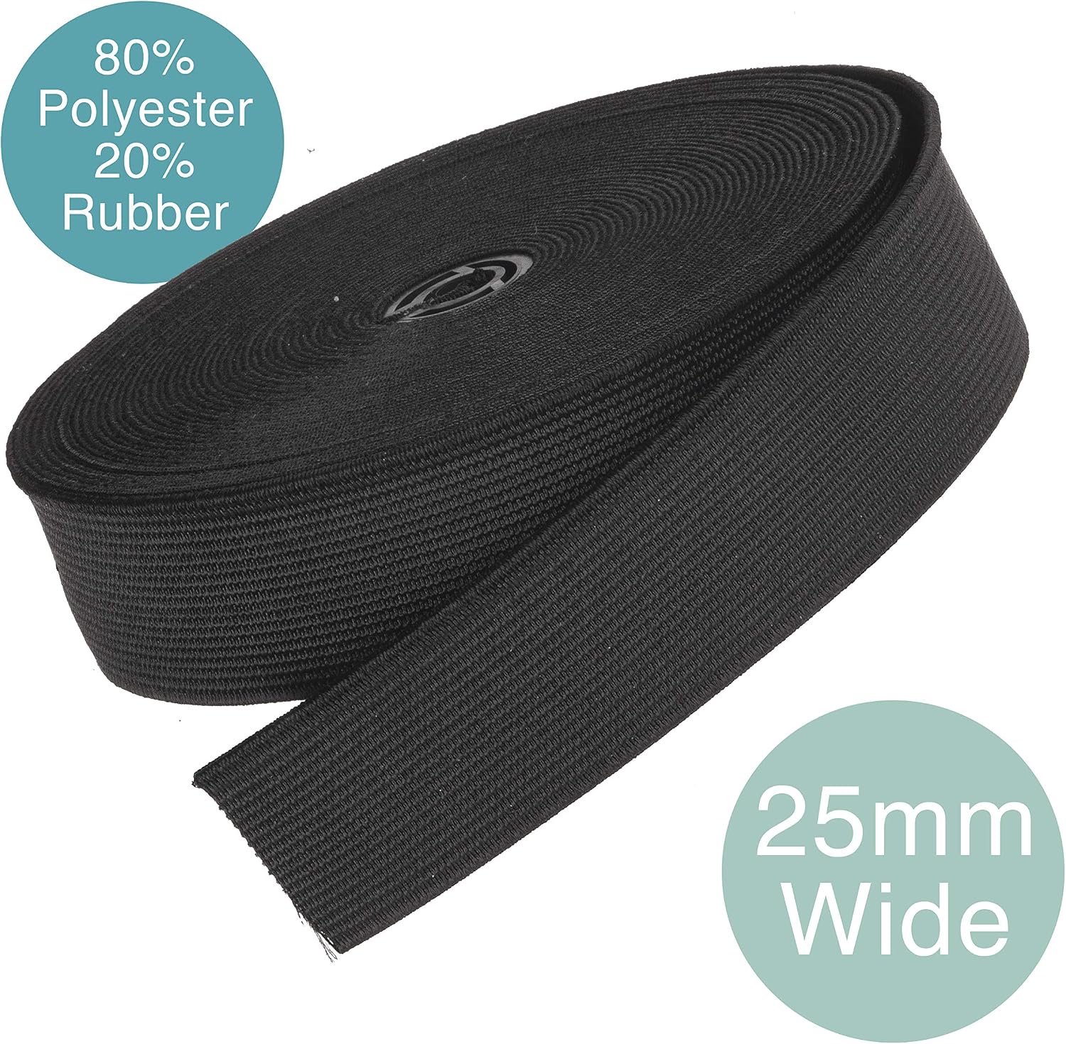 Flat Elastic Wide Bands, Black, 25mm - 6 mètres - Image 4