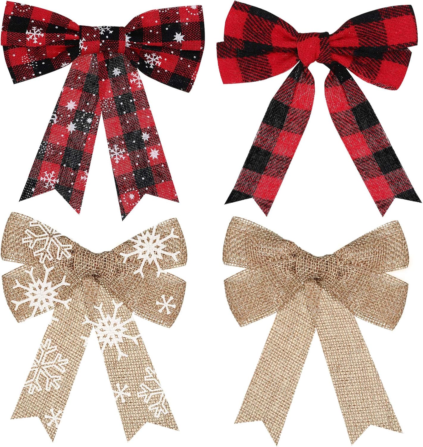 Bows & Ribbons - WILLBOND 20 Pieces Christmas Red Buffalo Plaid Bow Christmas Bows Snowflake Burlap Bows Rustic Holiday Decorative Bows for Christmas Tree Wreath Crafts DIY Bow Decorations