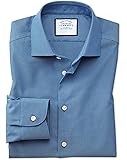 Classic Fit Business Casual Non-Iron Blue and Teal Dash Dobby Cotton Formal Shirt Single Cuff by Charles Tyrwhitt