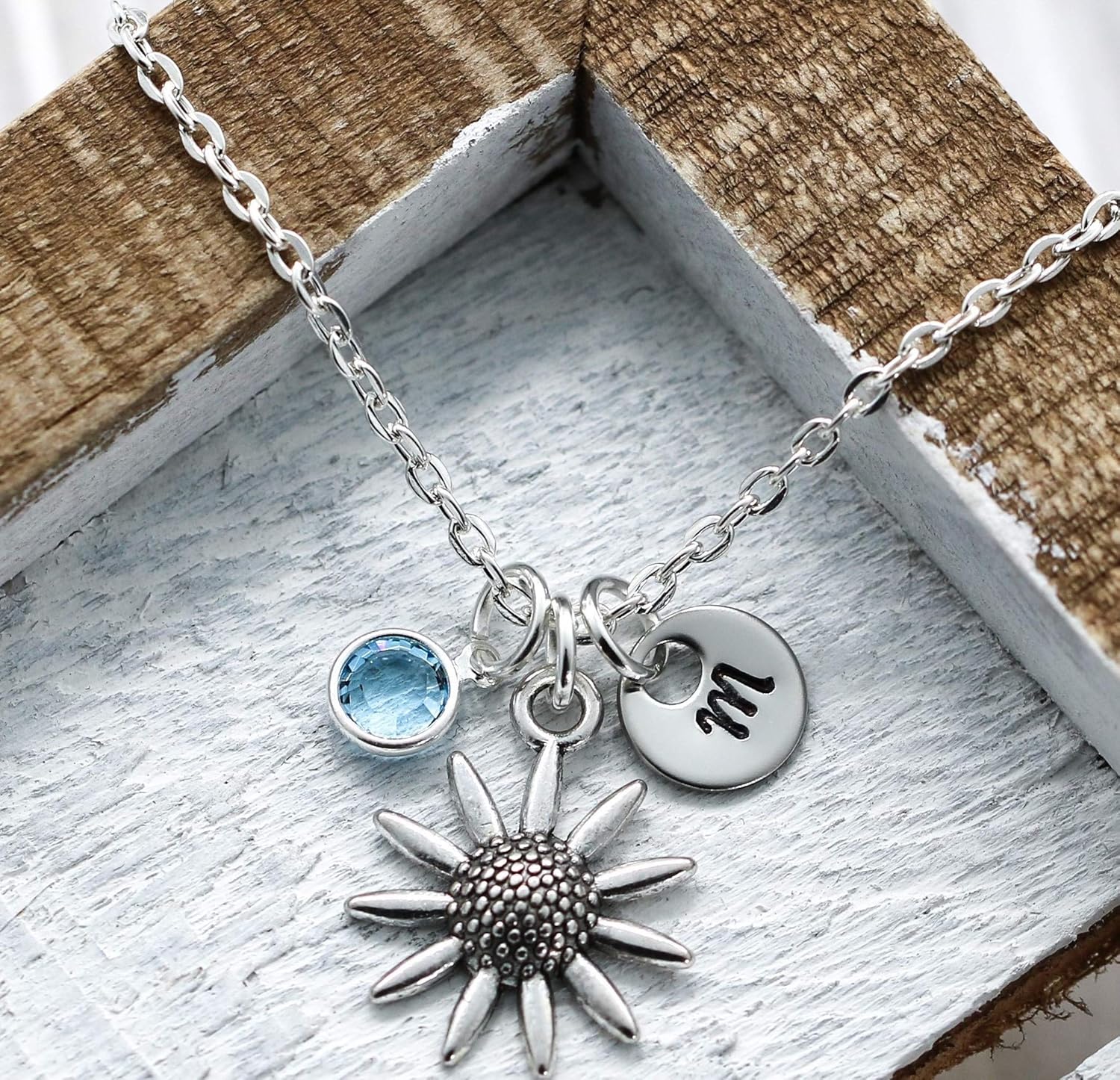 Sunflower Initial Necklace Silver Sunflower Jewelry Gifts for Sunflower Lovers