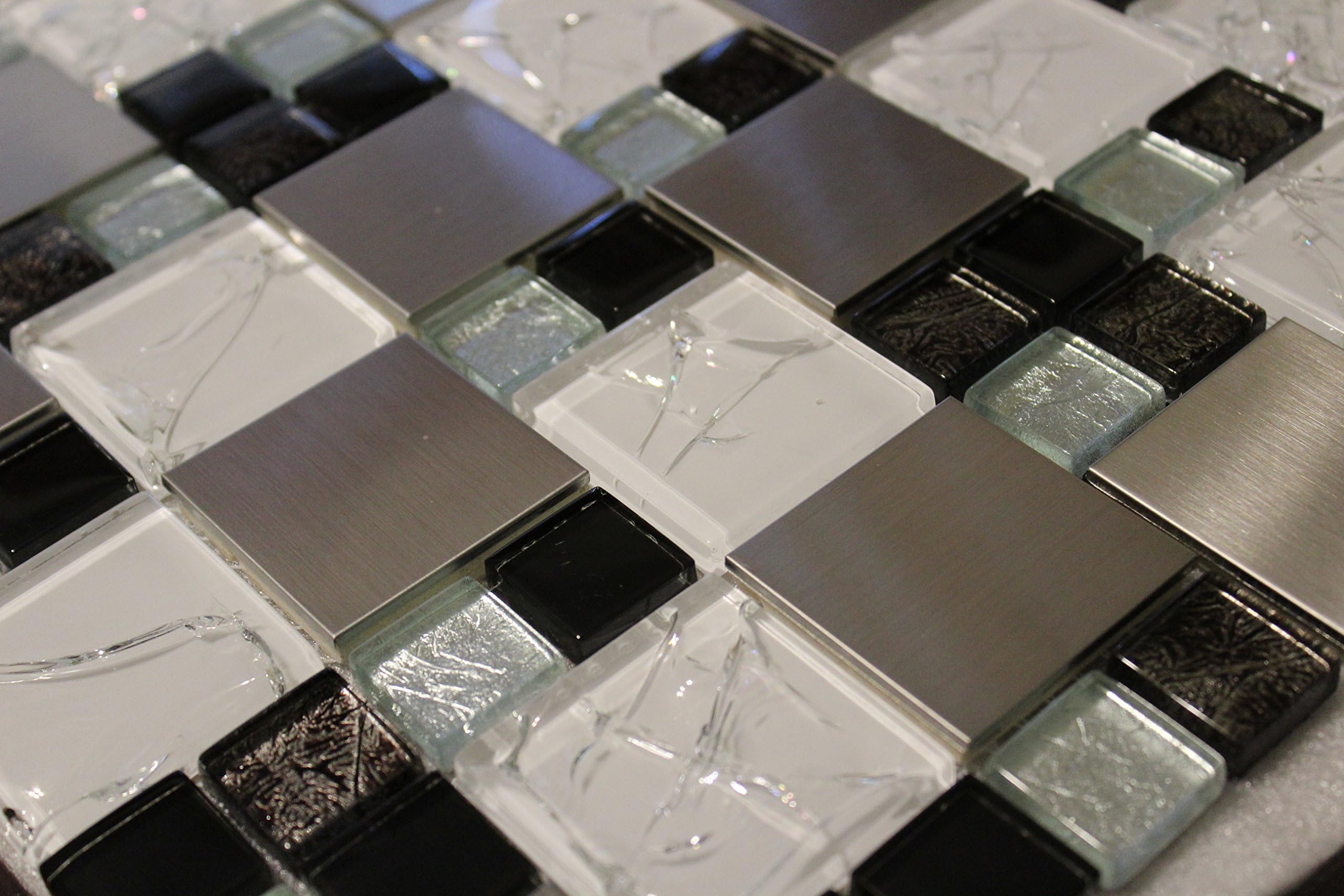 WS Tiles: Twilight Series Random Sized Glass and Aluminum in White, Backsplash, Mesh-Mounted Mosaic Tile for Kitchen & Bathroom - 12 in x 12 in x 8mm - Pack of 5 Sheets