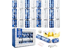JOYIN JOYN 8 Pack Christmas Non-Snap Party Table Favor with Blue & White Snowflake Design, with Party Hat, Joke & Little Gift Inside, for Xmas Gift, Christmas Seasonal Holiday Dinner Traditions
