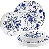 Kochorie 36 Pieces White & Blue Floral Disposable Plastic Plates, 10.25