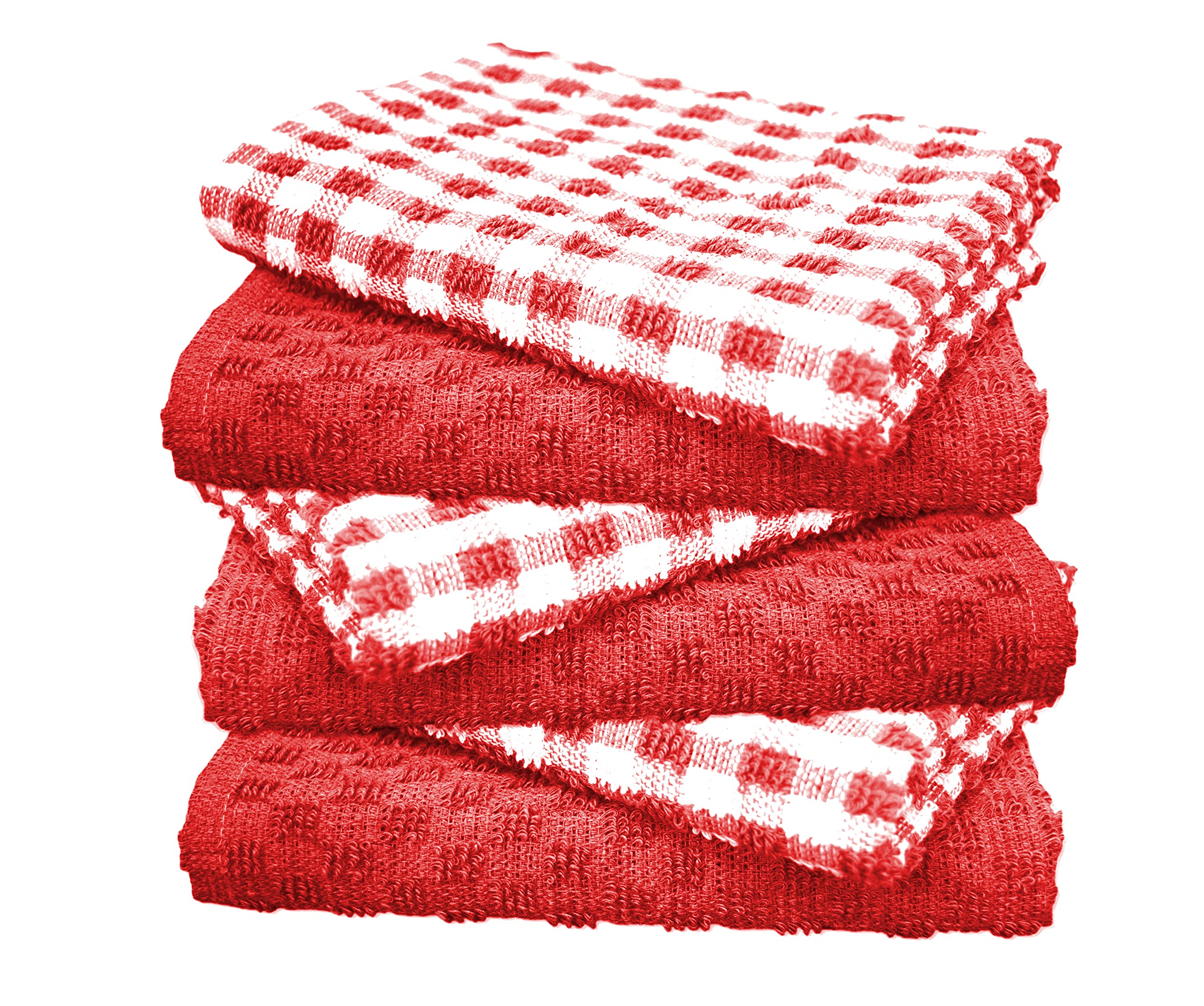 A & B TRADERS 100% Cotton Terry Tea Towels Packs (Sets of 2, 3, 6, 12 or 15) Egyptian Mono Check Superdry Soft Professional Hotel Quality Kitchen Dish Cloth (Red, 6)