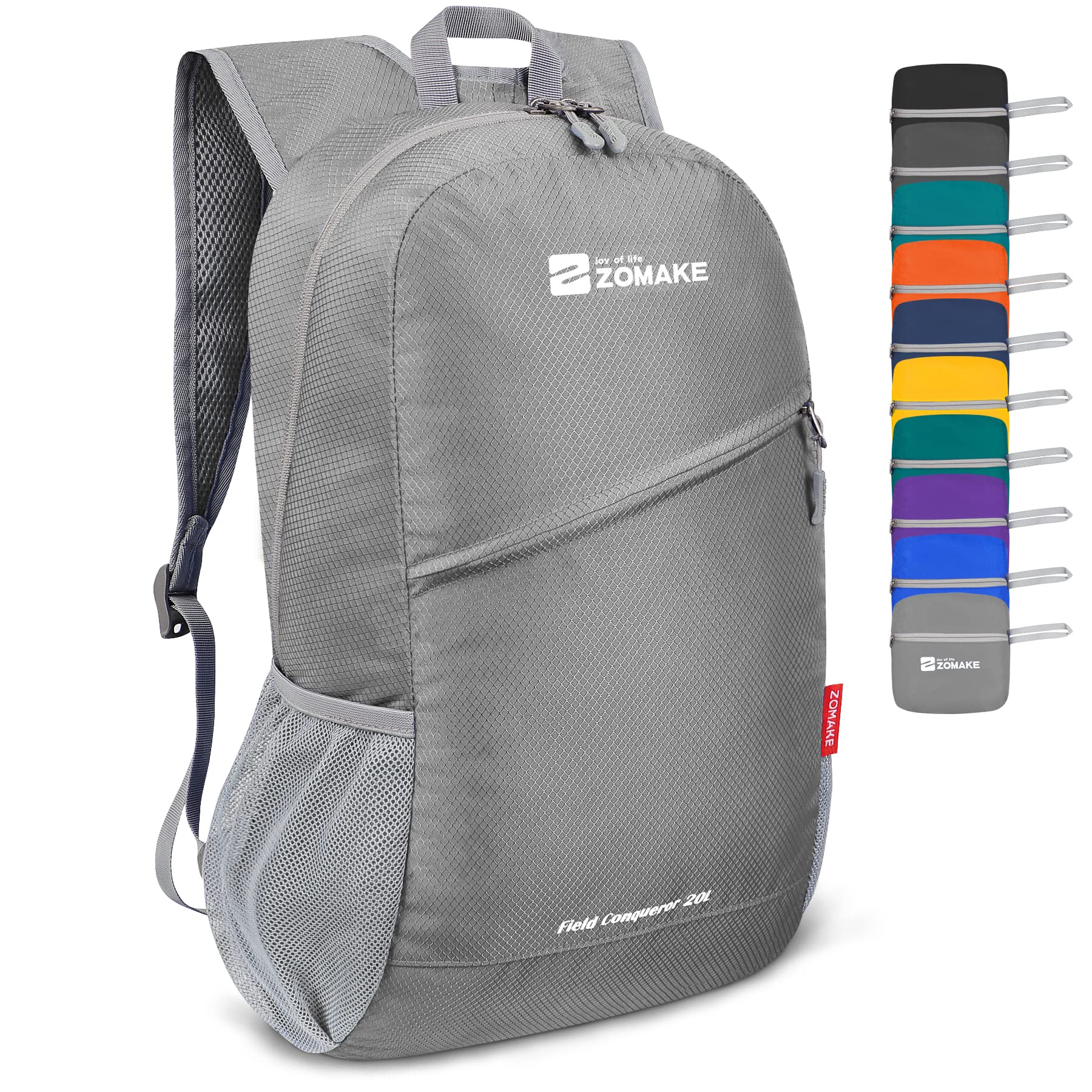 ZOMAKE Lightweight Foldable Backpack, Packable Rucksack Folding Small Back Pack 20L Foldaway Ultralight Daypack for Women Men Travel Hiking Walking (Silver Gray)