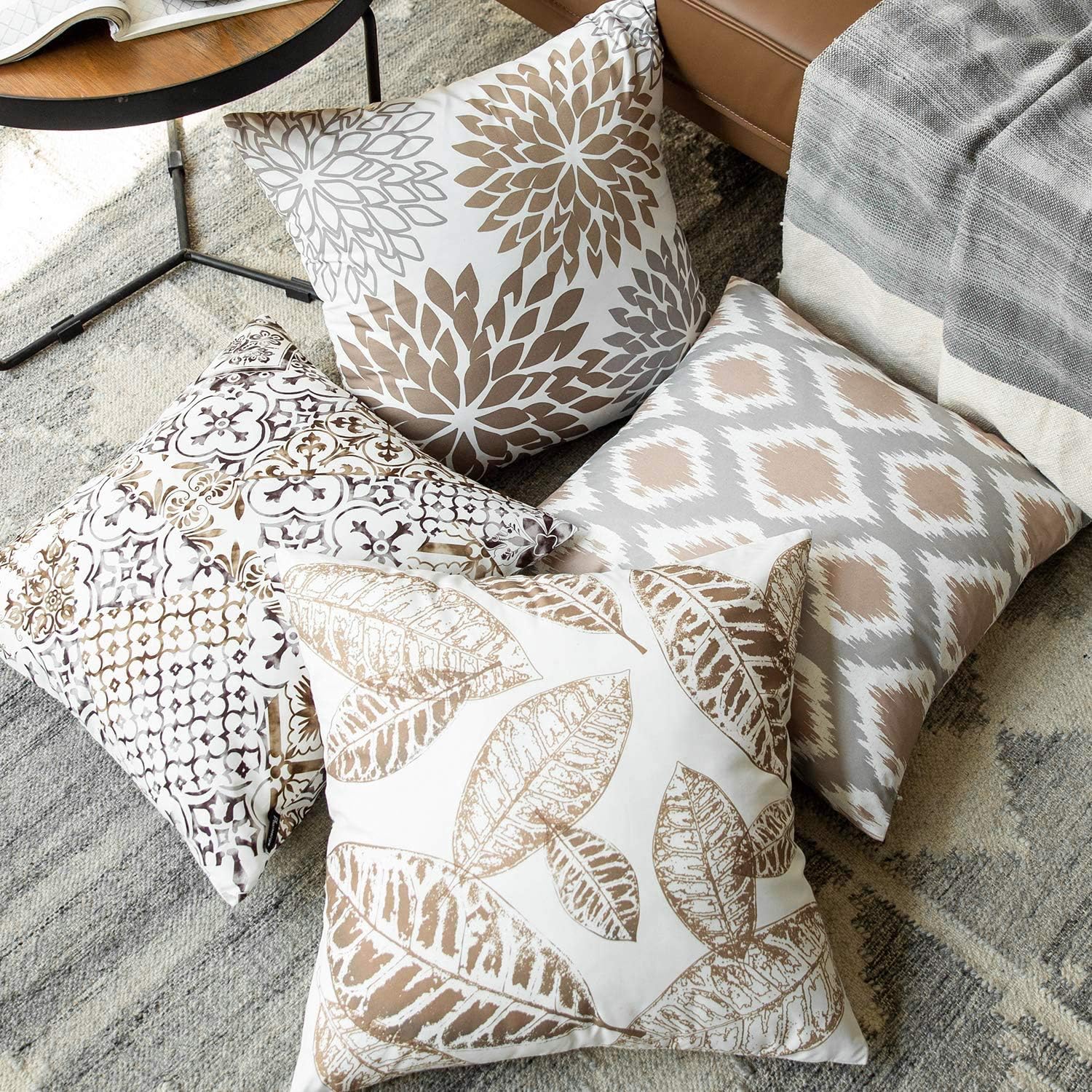 Phantoscope Set of 4 New Living Series Coffee Color Decorative Throw Pillow Case Cushion Cover 18 x 18 inches 45 x 45 cm: Home & Kitchen