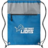FOCO NFL Officially Licensed Unisex Team Color Football Primary Logo Wordmark Drawstring Backpack With Zippered Pocket - Detroit Lions