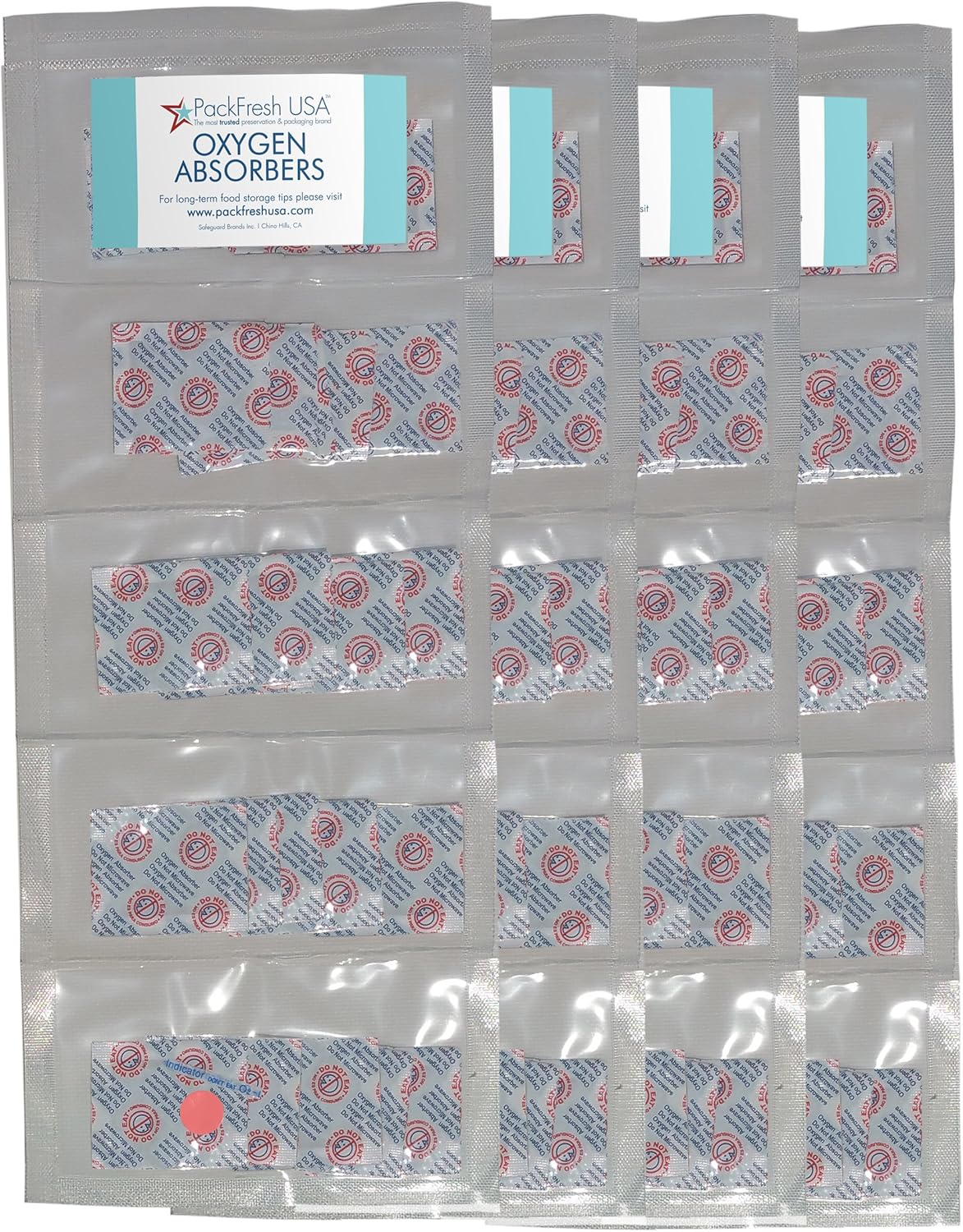 PackFreshUSA: 100cc Oxygen Absorber Compartment Packs - Food Grade - Non-Toxic - Food Preservation - Long-Term Food Storage Guide Included - 100 Count in 20 Compartment Packs