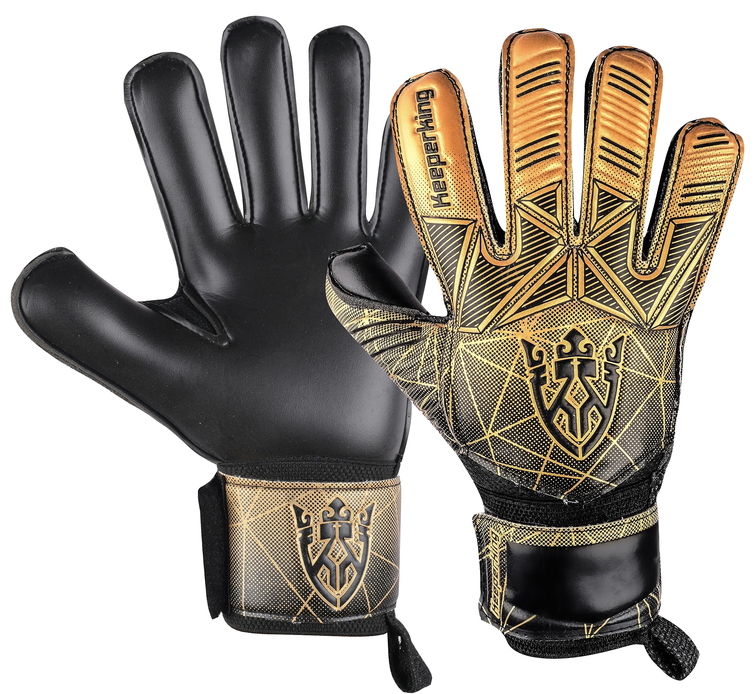 Keeperking Unisex Goalkeeper Football Gloves for Adults, Children, Teenagers with and without Finger Protection, Removable Fingersave, 4 mm (5, Gold)