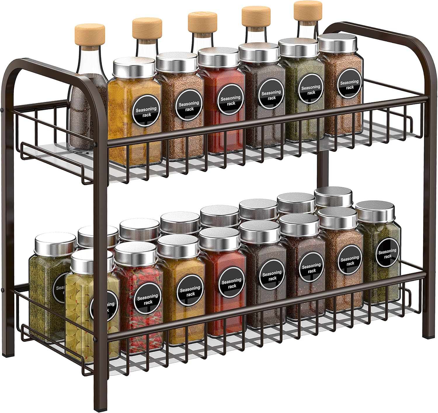 Auledio Countertop Spice Rack Organizer, Non-Slip Seasoning Storage Shelf for Pantry Cabinet, Bronze: Kitchen & Dining