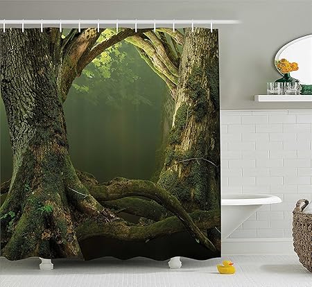 Nature Shower Curtain Twiggy Old Tree Branches Growth Life Themed Forest Woodland Foggy Dark Misty Scene Fabric Bathroom Decor Set With Hooks 70 Inches Olive Green Amazon Co Uk Kitchen Home