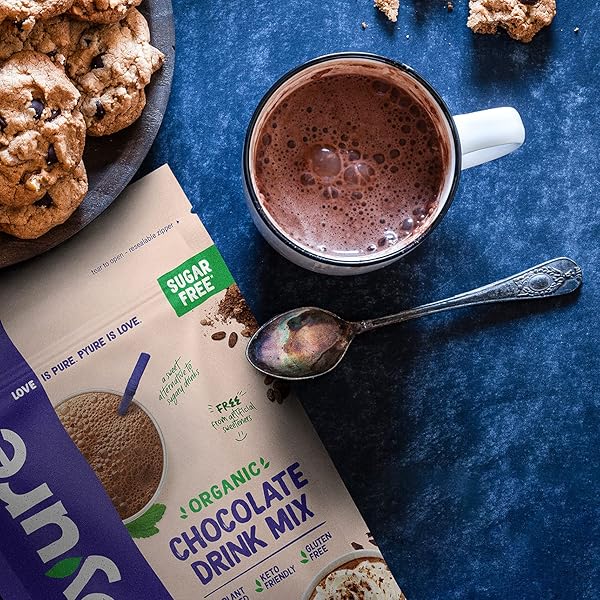 PYURE ORGANIC SUGAR FREE CHOCOLATE DRINK MIX | LOW CARB CHOCOLATE MILK POWDER WITH COCOA | KETO, VEGAN, GLUTEN-FREE, PLANT-BASED | 1 NET CARB, ZERO SUGAR, NON-GMO, USDA ORGANIC | 7.23 OZ
