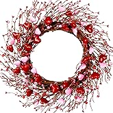 WSTPUPU Valentine's Day Wreath 20 Inches Valentines Day Wreaths for Front Door Not Easy to Fall Off The Red Heart Shaped Berry Wreath Handmade Ideal Valentine's Day Gift for Wife Girlfriend