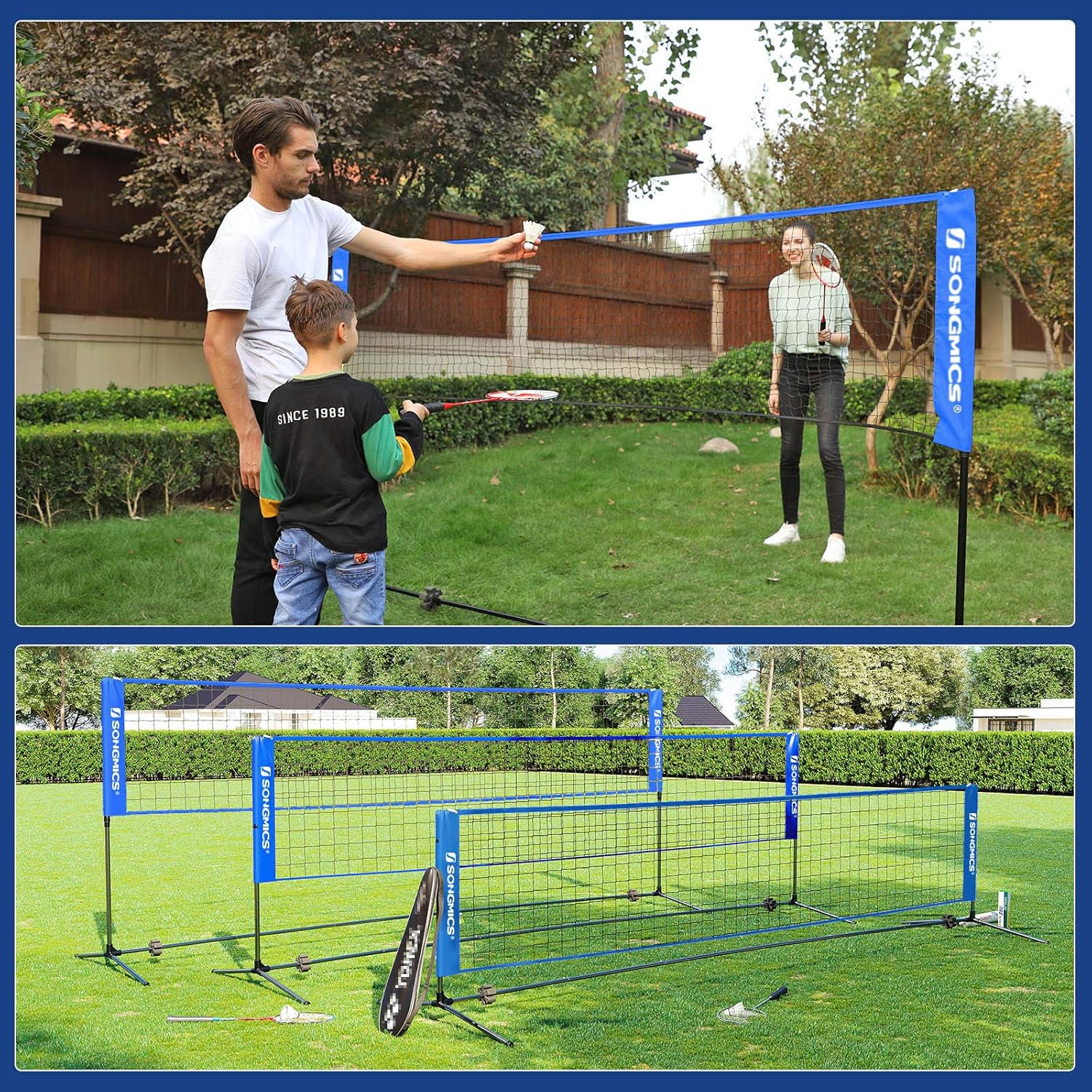 SONGMICS Badminton Net Set, Portable Sports Set for Badminton, Tennis, Kids Volleyball, Pickleball, Easy Setup, Nylon Net with Poles for Indoor Outdoor Court : Sports & Outdoors
