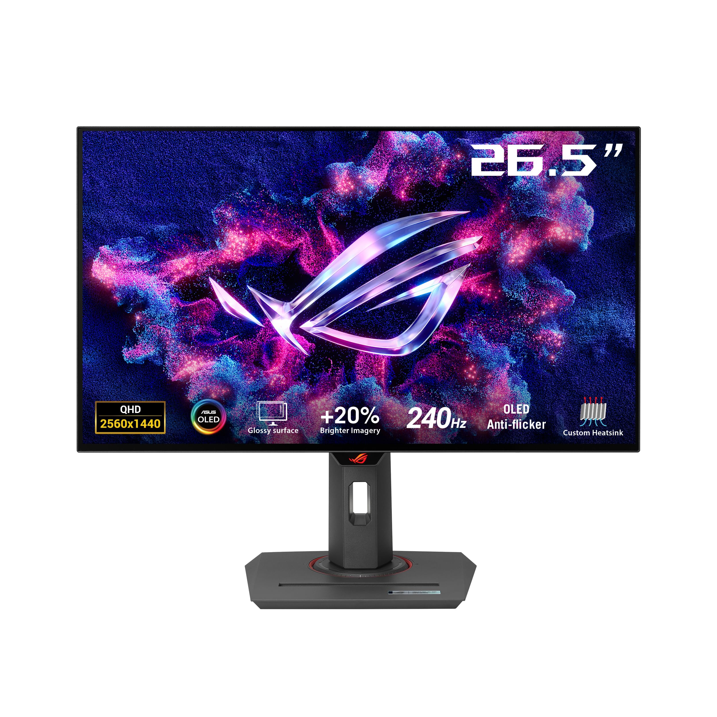 ASUS ROG Strix OLED XG27AQDMG 27 Zoll Gaming-Monitor (1440p glossy WOLED-Panel, 240 Hz, 0,03 ms, Kühlkörper, Anti-Flimmer, ASUS OLED Care, stabile Helligkeit, G-SYNC, 99% DCI-P3, DisplayWidget Center)