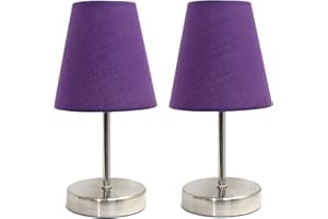 Simple Designs LT2013-PRP-2PK Sand Nickel Table Lamp with Fabric Shade Set, Purple, 10"x 4.88"x 4.88"