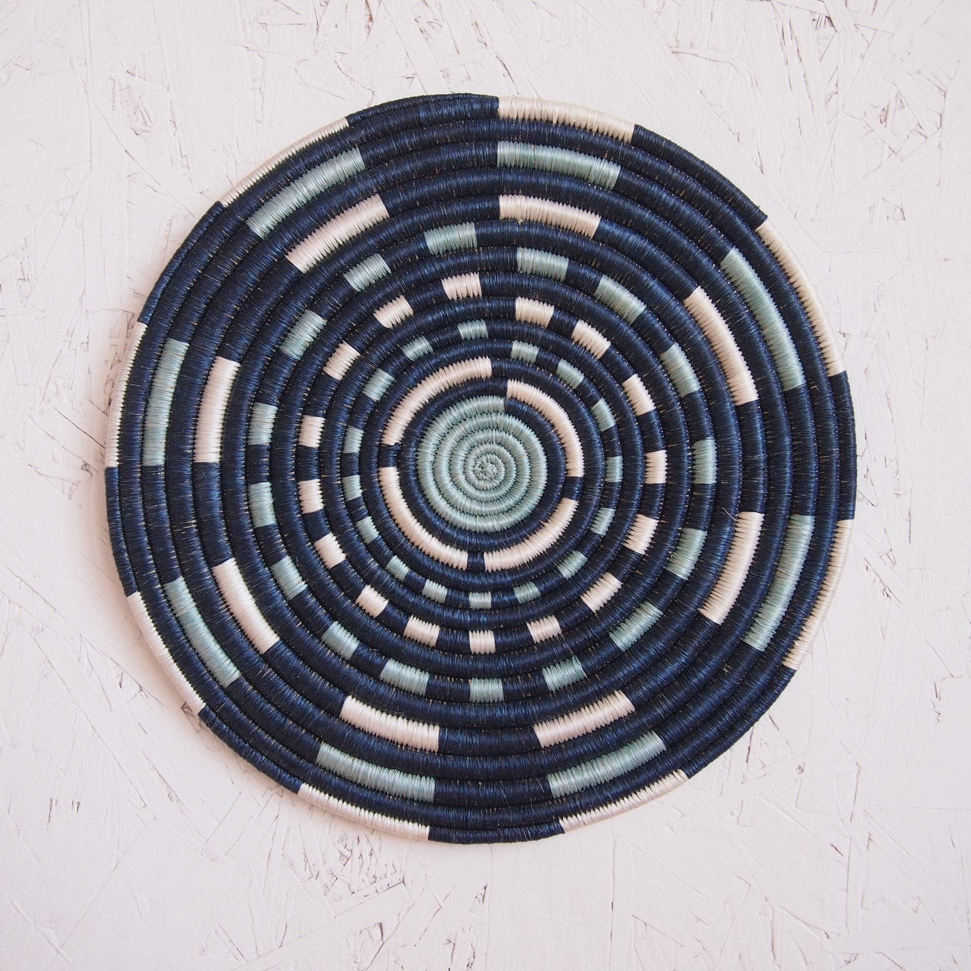 African Woven Trivet- Nshili/Rwanda Trivet/Sisal & Sweetgrass/Blues, White