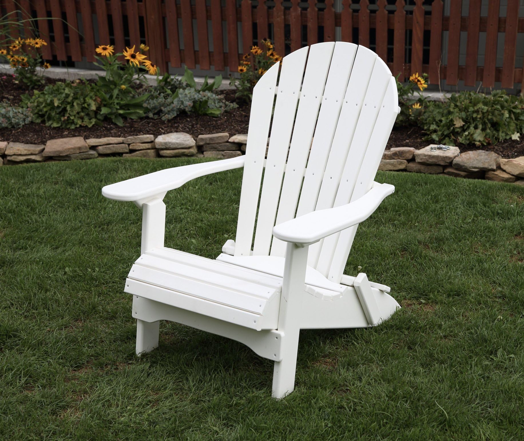 Bright White-Poly Lumber Folding Adirondack Chair with Rolled Seating Heavy Duty Everlasting Lifetime PolyTuf HDPE - Made in USA - Amish Crafted