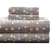 Pointehaven Heavy Weight Flannel Sheet Set, King, Snow Flakes/Tan - Warm & Cozy - 100% Cotton Flannel Pre-Shrunk -170 GSM -Deep Pockets -Easy Fit Elastic All Around-Comfy Double Brushed