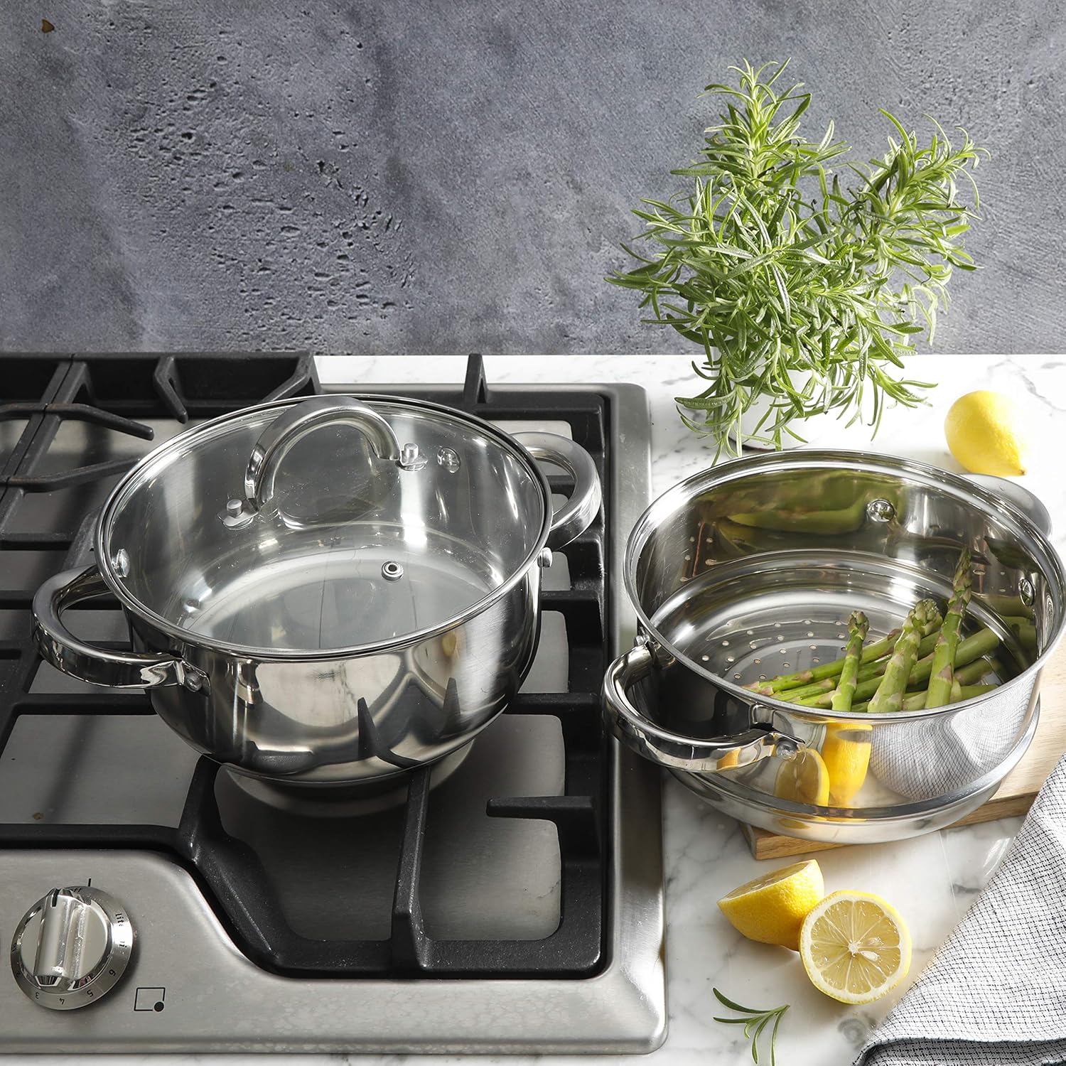Oster Sangerfield Stainless Steel Cookware, 3.0-Quart Casserole Set w/Steamer Basket: Kitchen & Dining