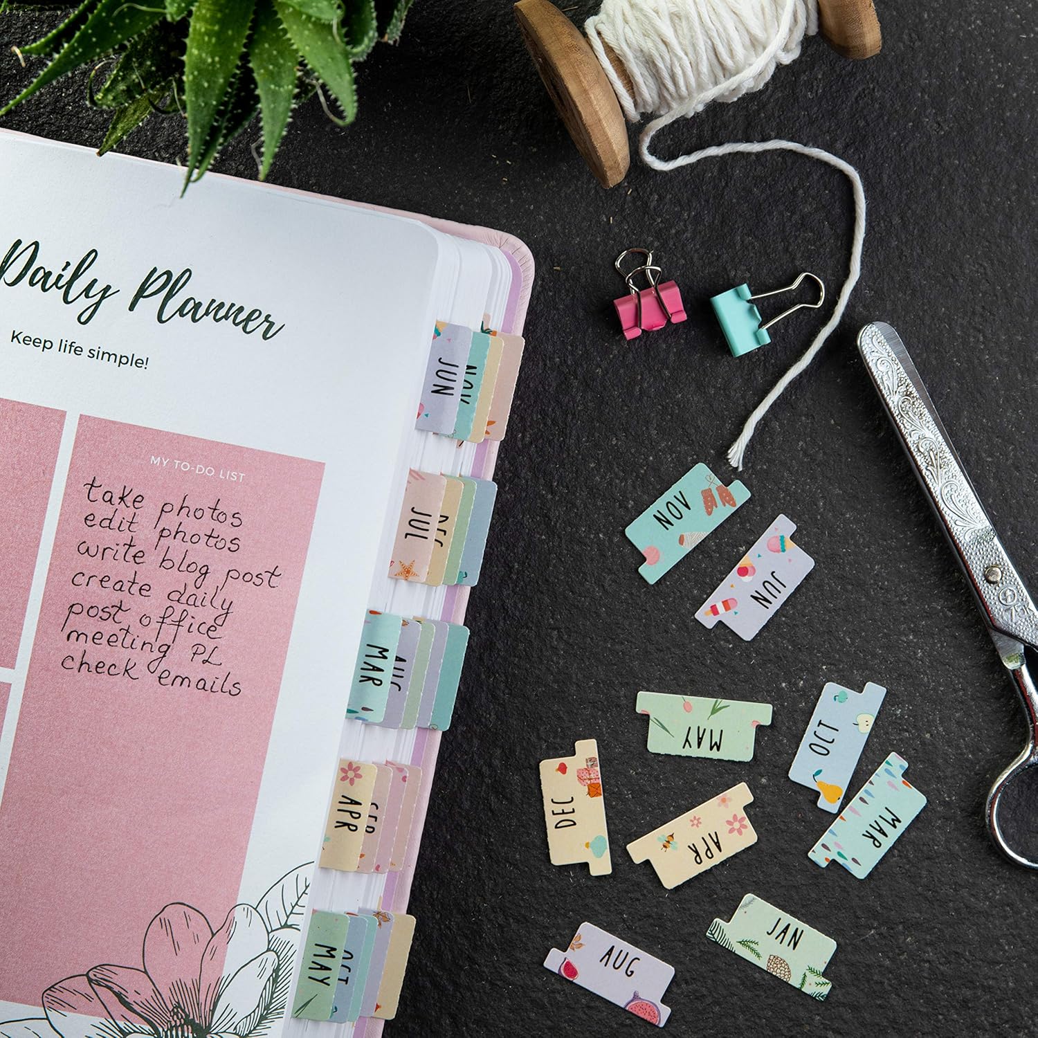 DiverseBee Laminated Planner Monthly Tabs, 24 Peel and Stick Tabs for Notebooks (12 Month Tabs and 12 Blank Tabs), Calendar Monthly Tab Stickers for Planners, Monthly Dividers (Assorted): Office Products